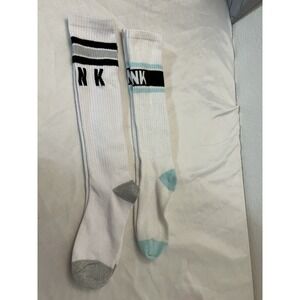 NEW NWOT Pink By VS cozy Logo crew socks Knee High Black‎ White Blue Lot Of 2